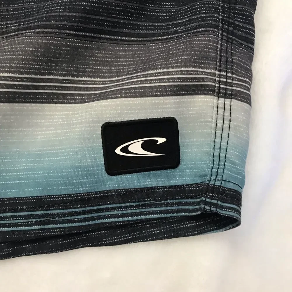 O’Neill Men's Size 32 Hybrid Board Shorts Blue Gray Stripe Tie Waist Surf‎ Beach